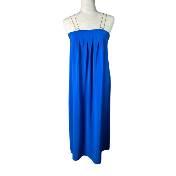 Anthropologie HD in Paris 100% Silk Cobalt Blue Flowy Maxi Long Dress Sz  2 READ - Picture 1 of 14